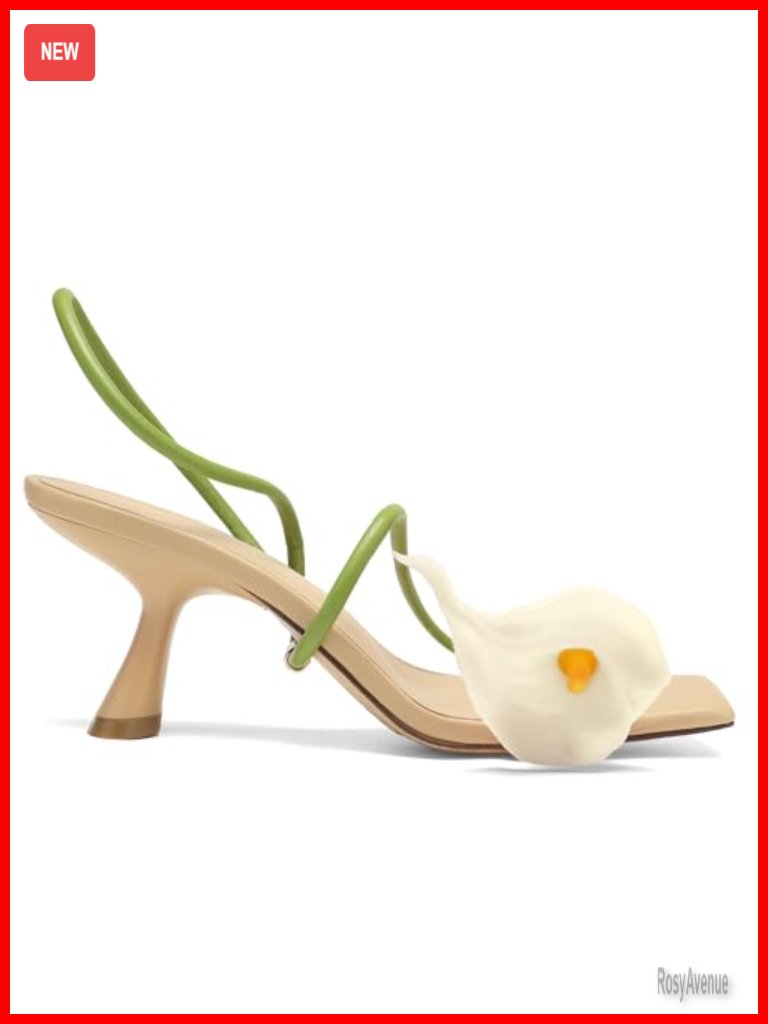 Women Open Square Toe Kitten Heels Sandals Pu Floral Low Heels Strappy Wedding